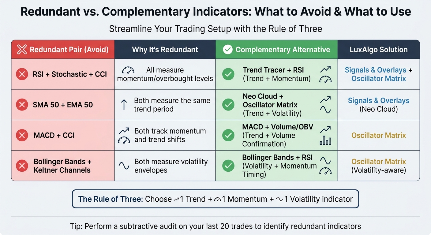 Redundant vs Complementary Trading Indicators Comparison Chart