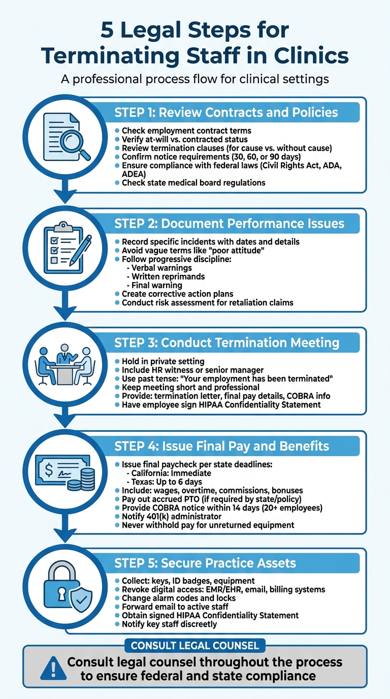 5 Legal Steps for Terminating Clinic Staff Infographic