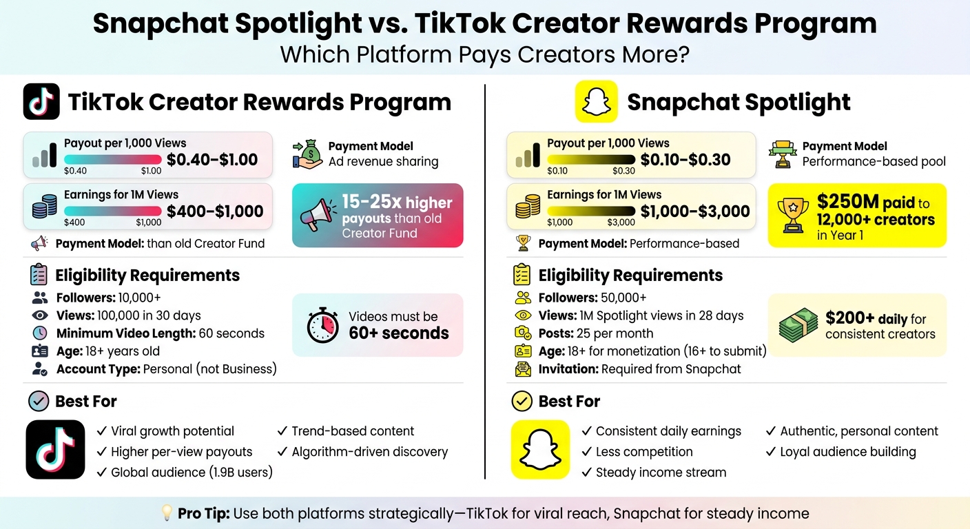 Snapchat Spotlight vs TikTok Creator Fund: Complete Comparison Chart
