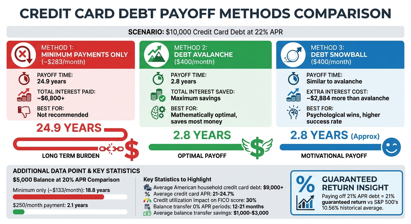Credit Card Debt Payoff Methods Comparison: Avalanche vs Snowball vs Minimum Payments