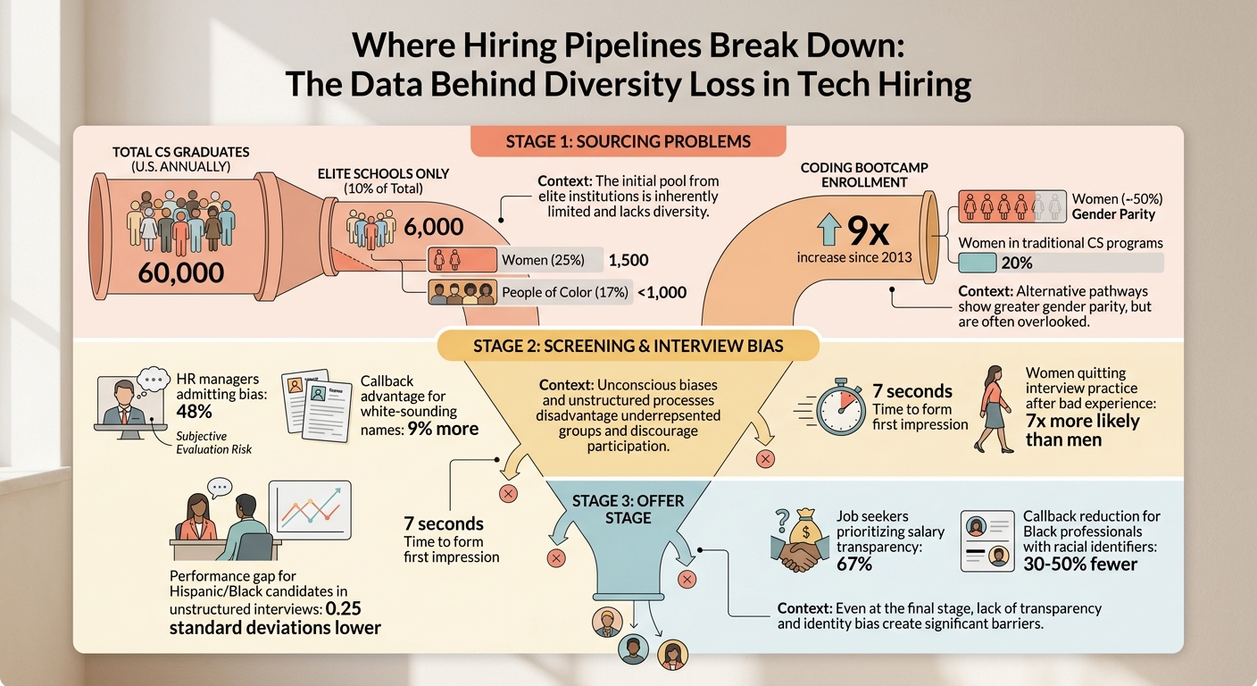 Where Diverse Candidates Are Lost in Tech Hiring Pipelines: Key Statistics
