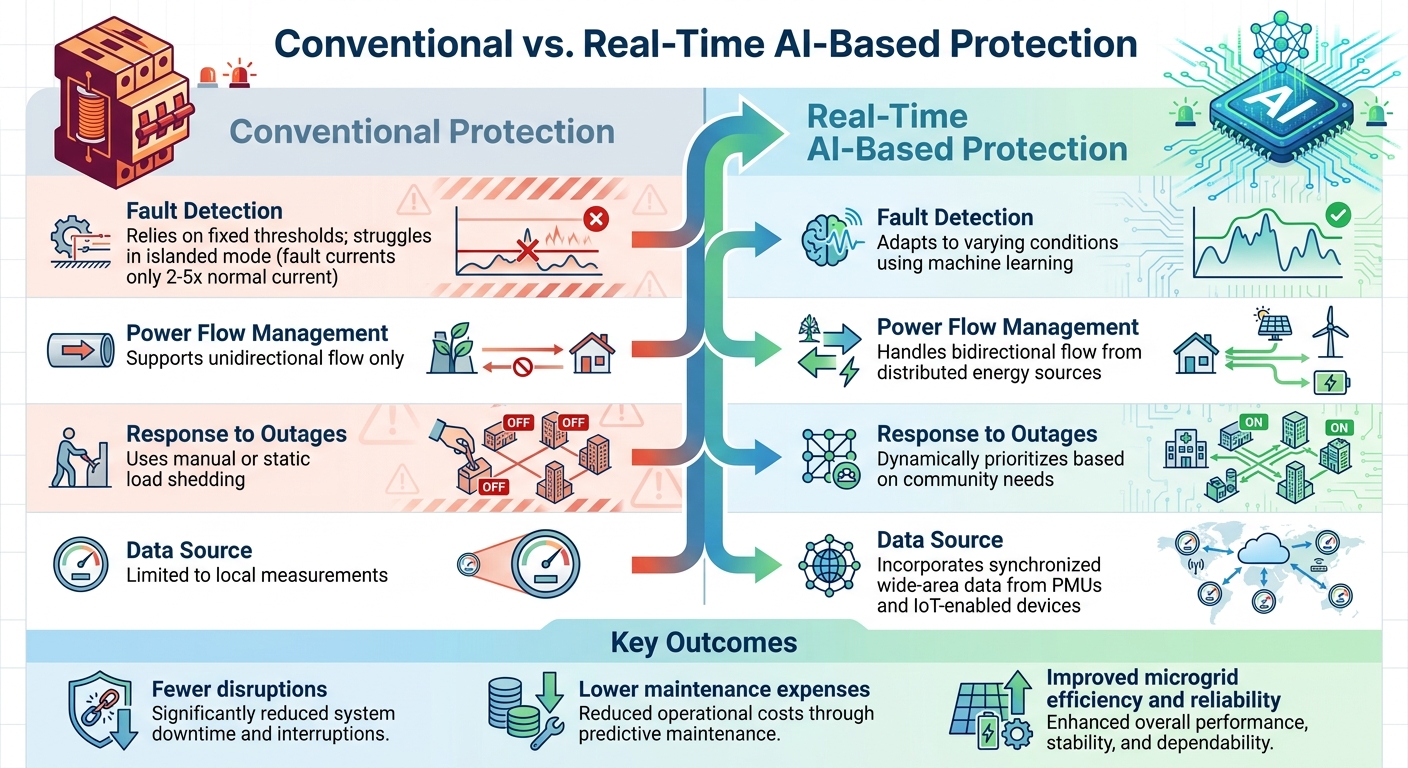 Conventional vs AI-Based Real-Time Analytics Protection Systems for Microgrids