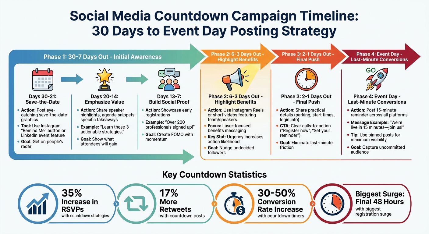 Social Media Countdown Campaign Timeline: 30 Days to Event Day