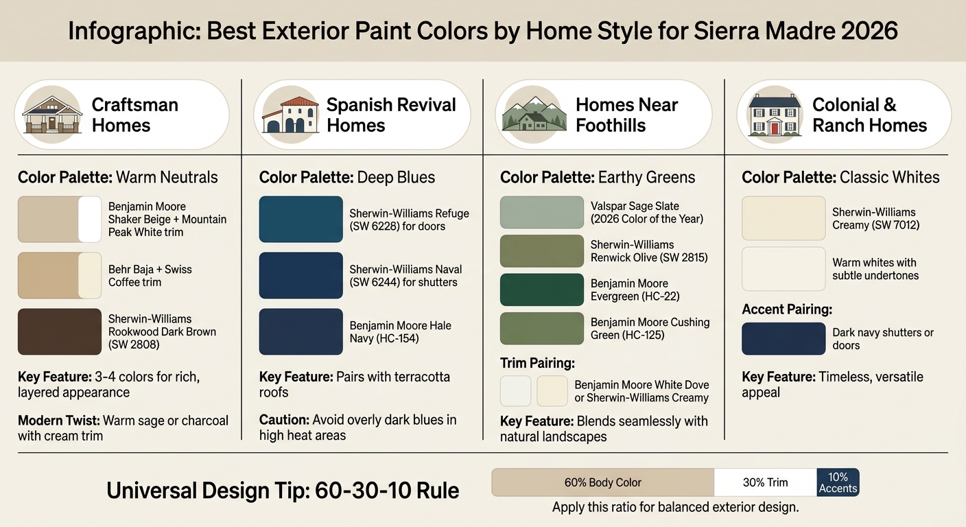 Best Exterior Paint Colors by Home Style for Sierra Madre 2026
