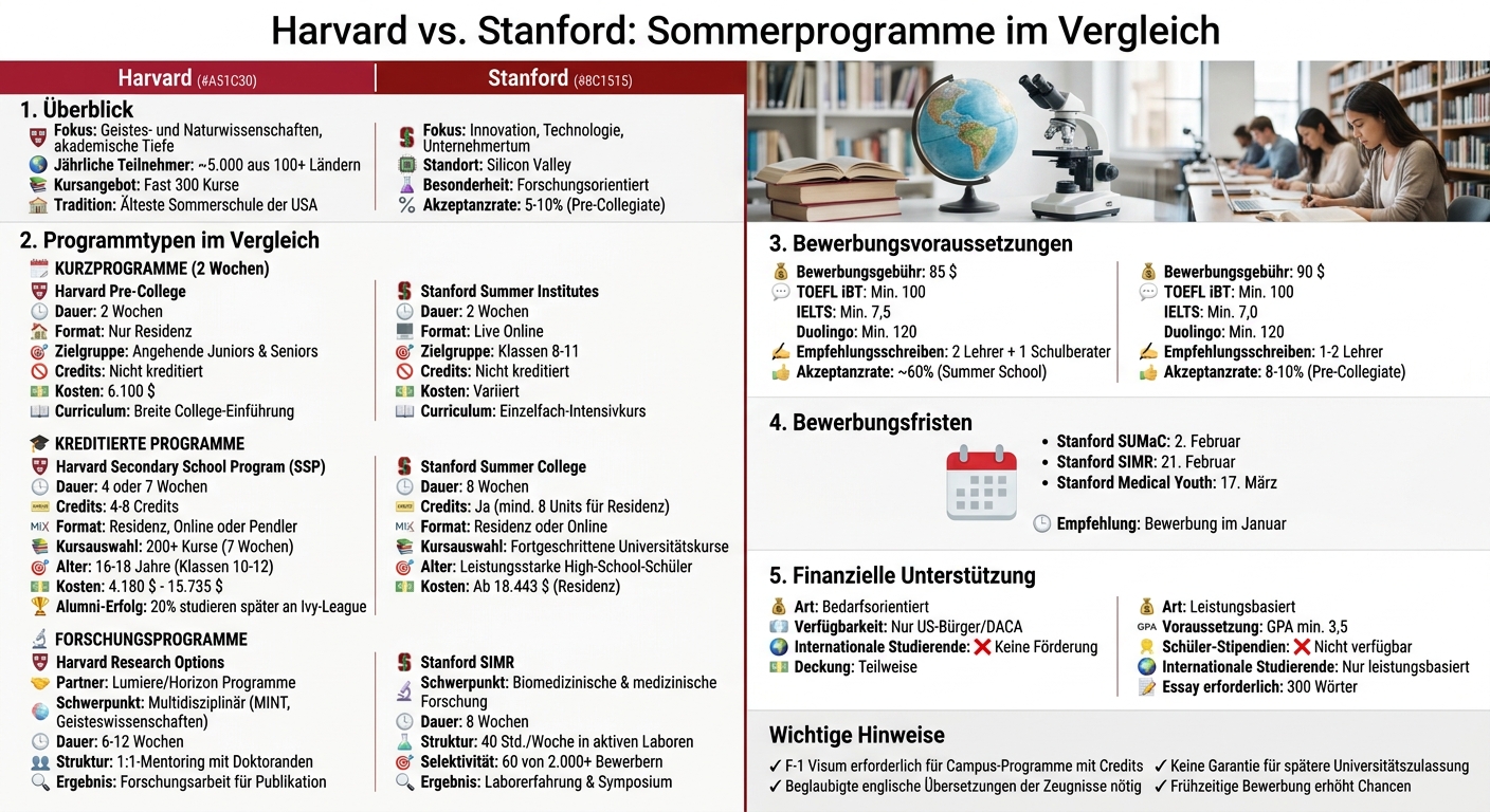 Harvard vs Stanford Sommerprogramme: Kosten, Dauer und Zulassungsvoraussetzungen im Vergleich
