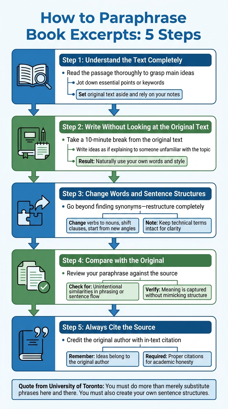 5-Step Process for Paraphrasing Book Excerpts for Class Notes