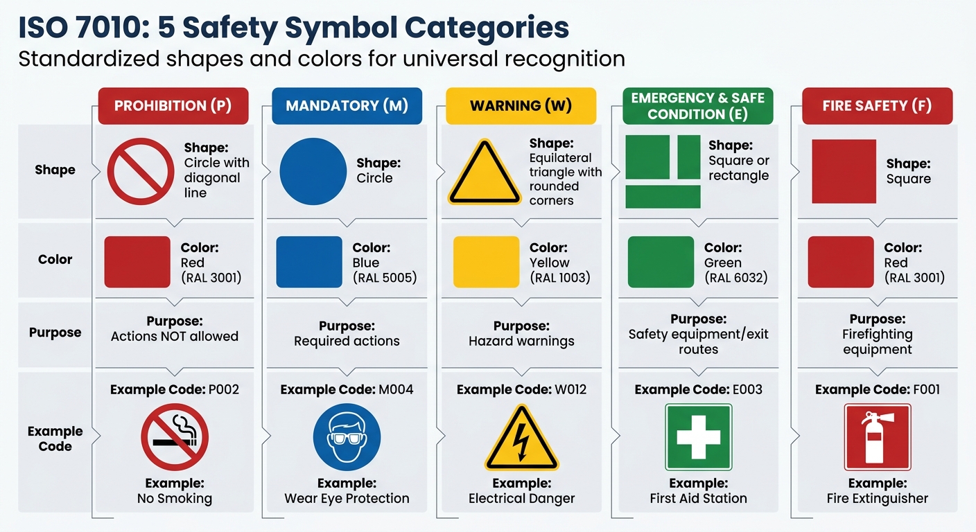 ISO 7010 Safety Symbol Categories: Shapes, Colors and Examples