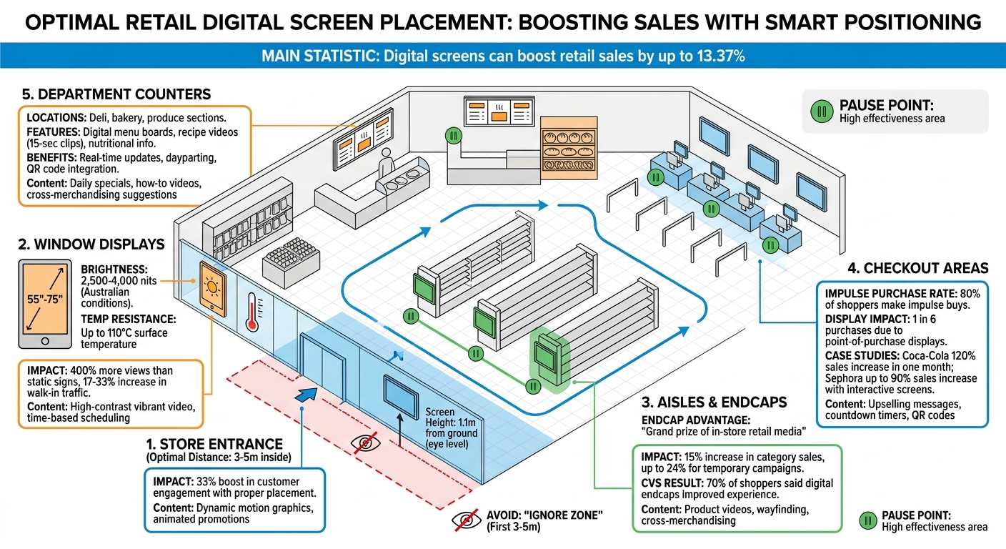 Optimal Digital Screen Placement Zones in Retail Stores