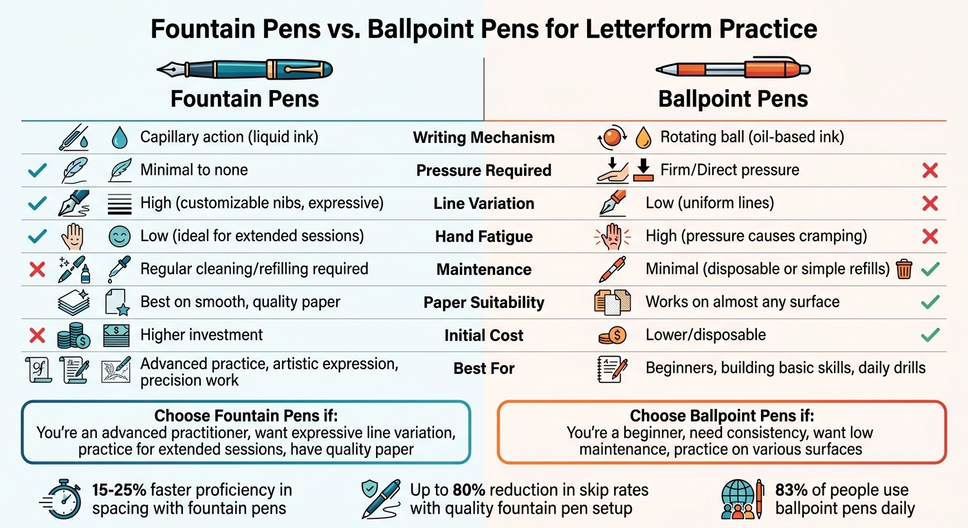 Fountain Pens vs Ballpoint Pens: Complete Comparison for Letterform Practice