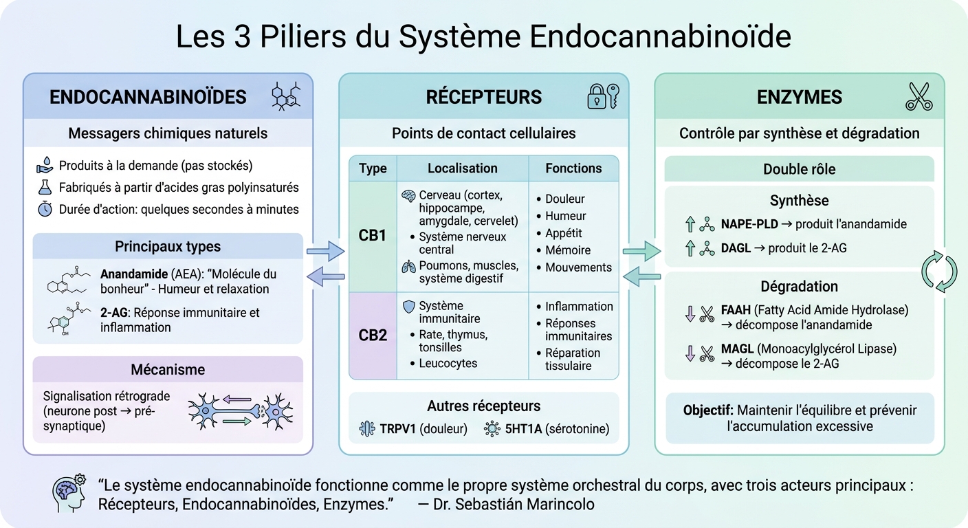 Les 3 composants du système endocannabinoïde et leurs fonctions