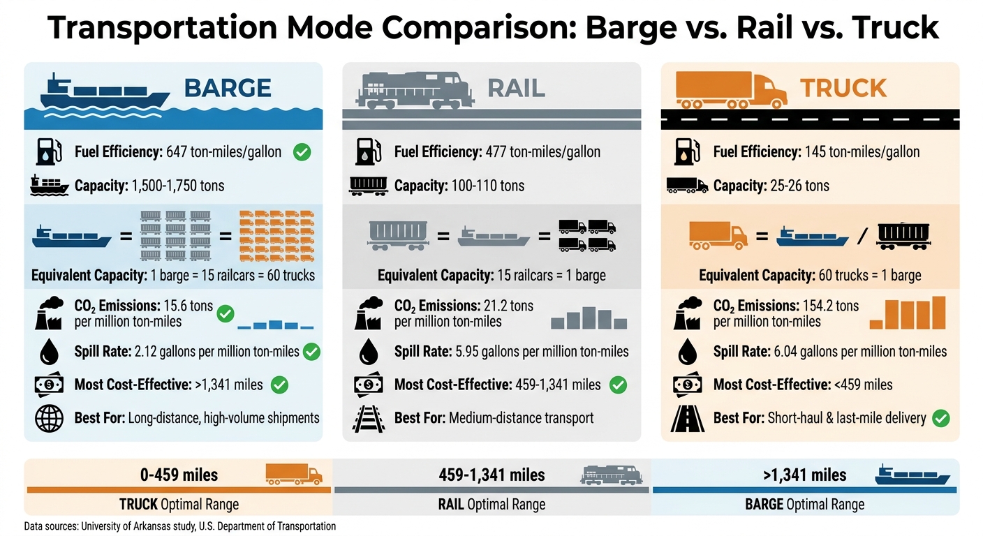 Barge vs Truck vs Rail Transport: Cost, Capacity & Emissions Comparison