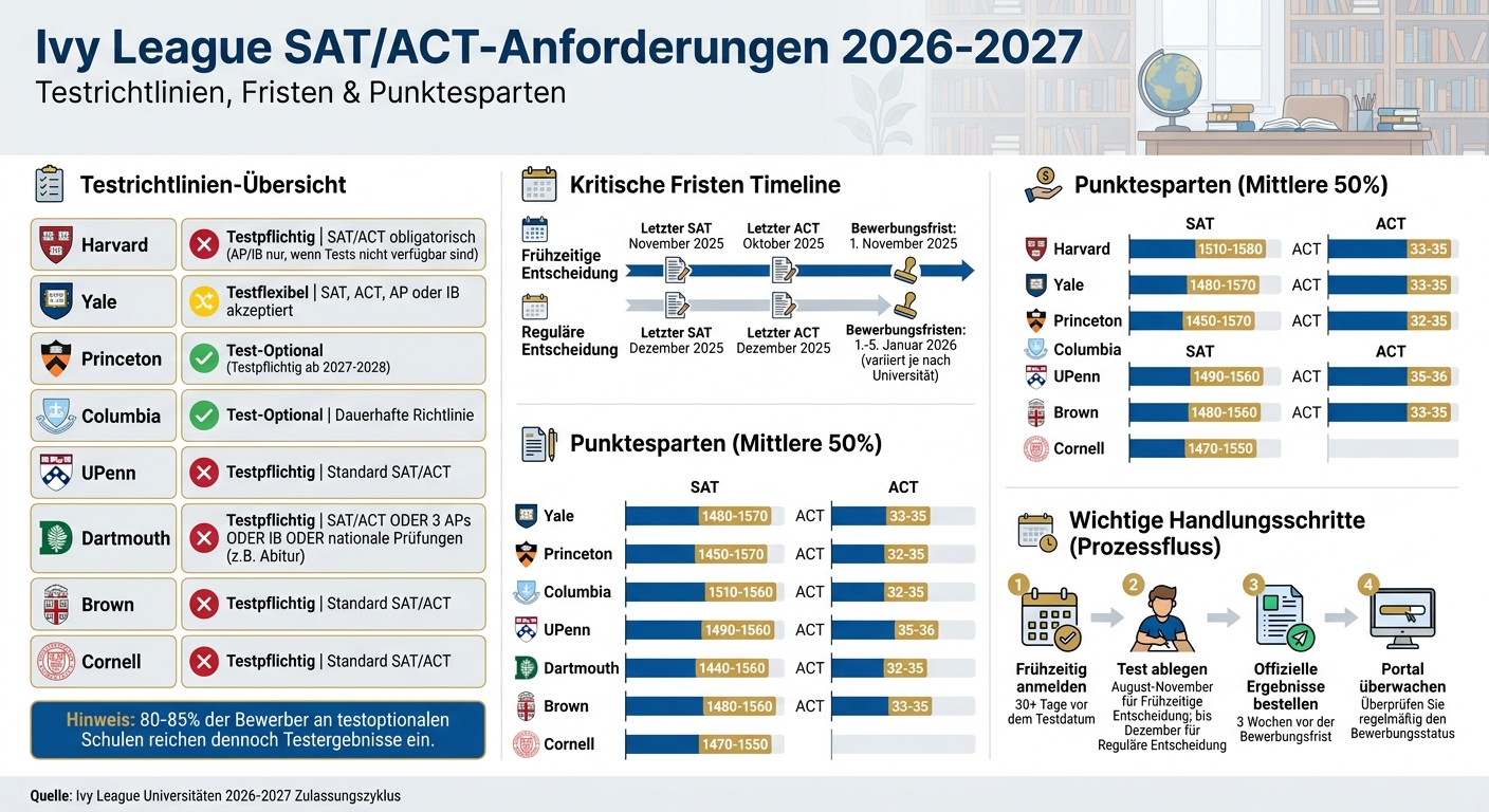 Ivy League SAT/ACT Test Policies and Deadlines 2026-2027