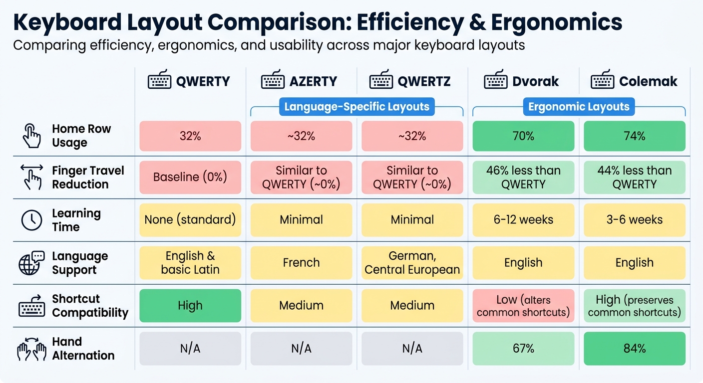 Keyboard Layout Comparison: QWERTY vs AZERTY vs QWERTZ vs Dvorak vs Colemak