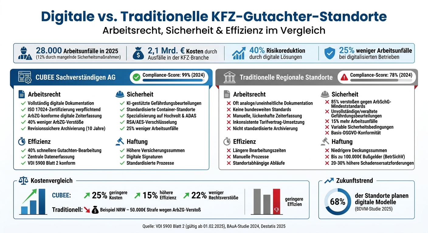 Vergleich: CUBEE vs. traditionelle KFZ-Standorte bei Arbeitsrecht und Sicherheit