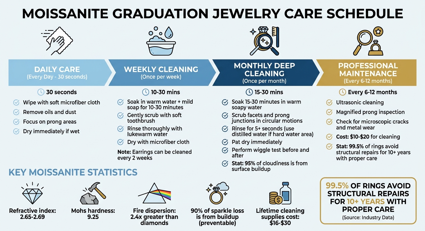Complete Moissanite Jewelry Care Schedule: Daily, Weekly, Monthly & Professional Maintenance
