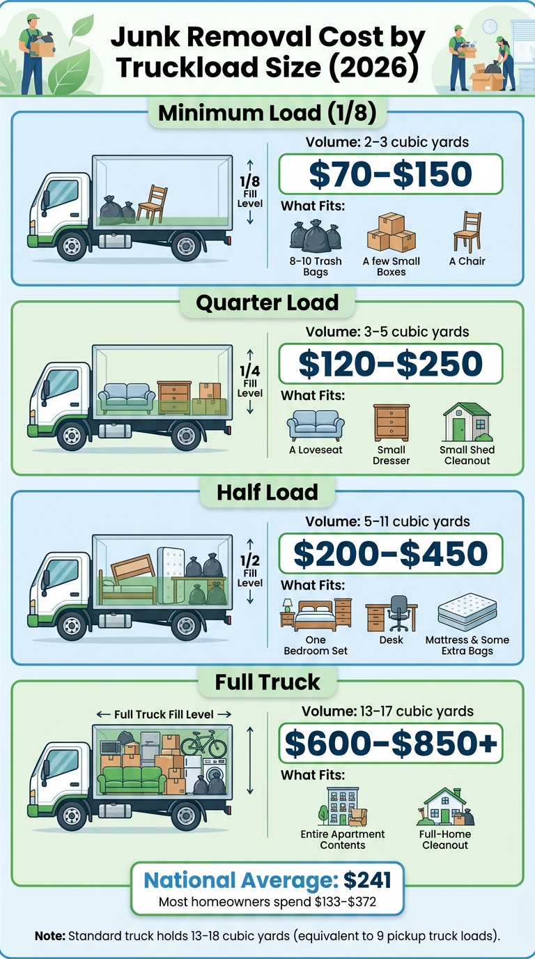 Junk Removal Cost by Truckload Size 2026