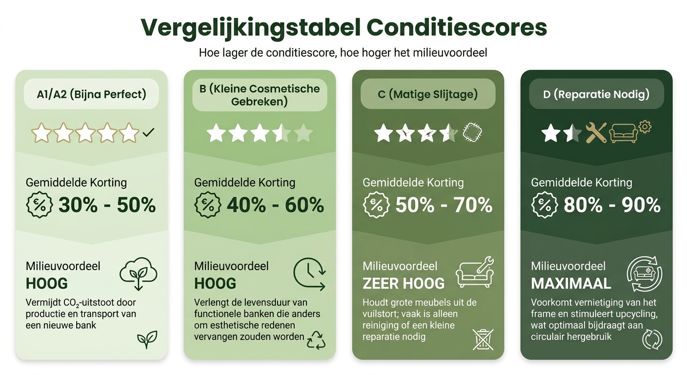 Tweedekans Bank Conditiescores: Korting en Milieuvoordeel per Categorie