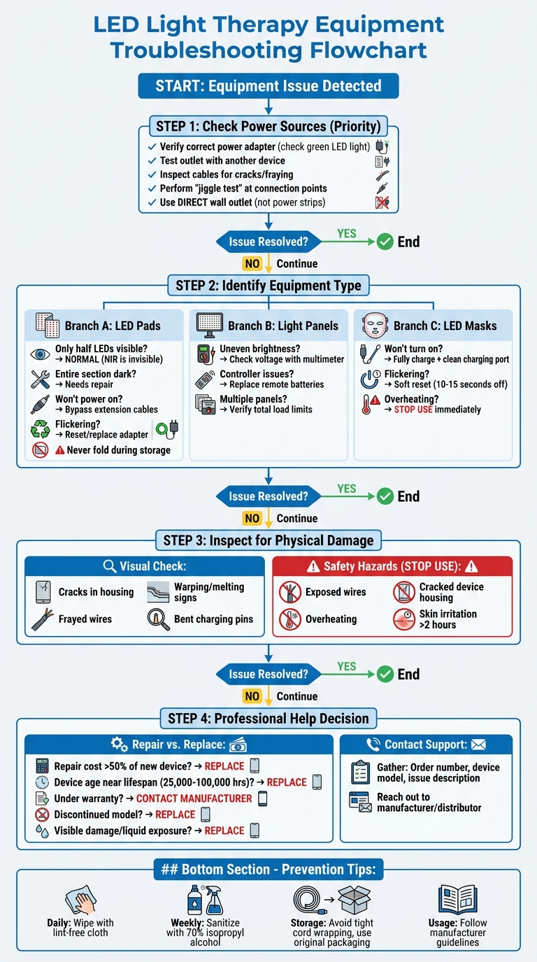 LED Light Therapy Equipment Troubleshooting Flowchart