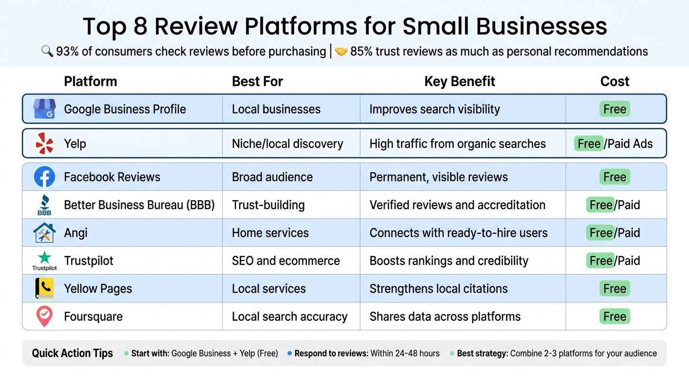 Top 8 Review Platforms for Small Businesses Comparison Chart