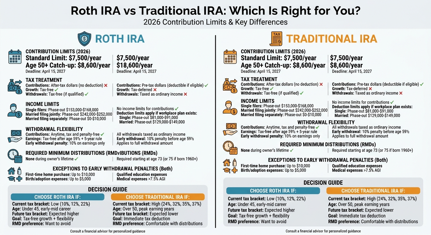 Roth IRA vs Traditional IRA Comparison Chart 2026