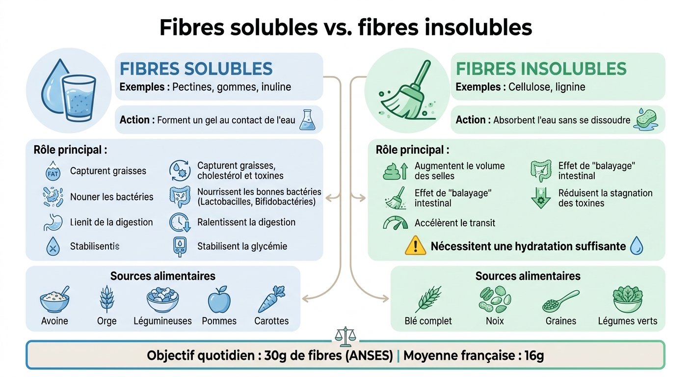 Fibres solubles vs insolubles : rôles et sources alimentaires