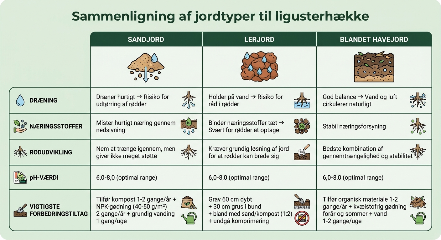 Sammenligning af sandjord, lerjord og blandet havejord til ligusterhække