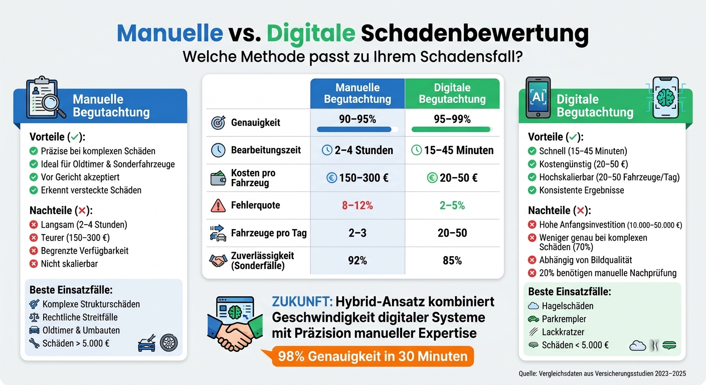 Manuelle vs. digitale Schadenbewertung: Vergleich von Genauigkeit, Zeit und Kosten