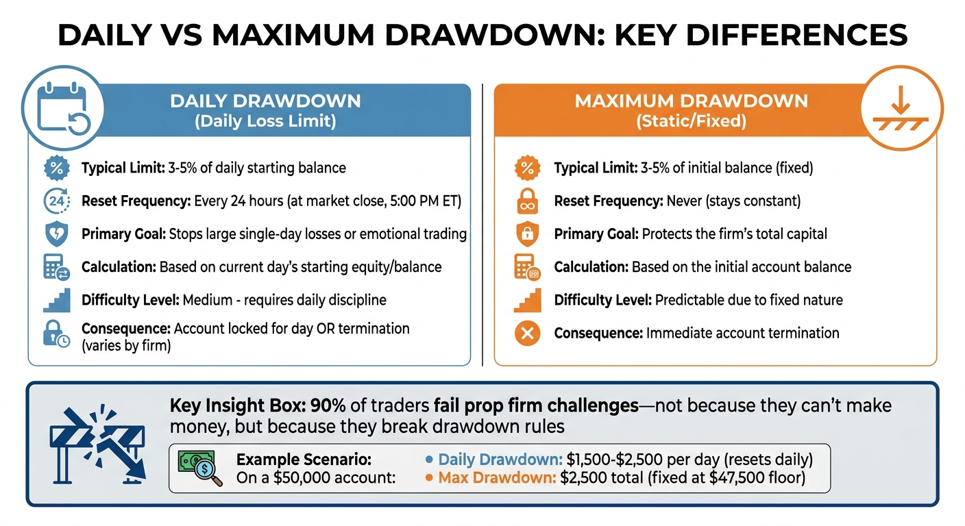 Daily vs Maximum Drawdown Rules Comparison for Prop Traders