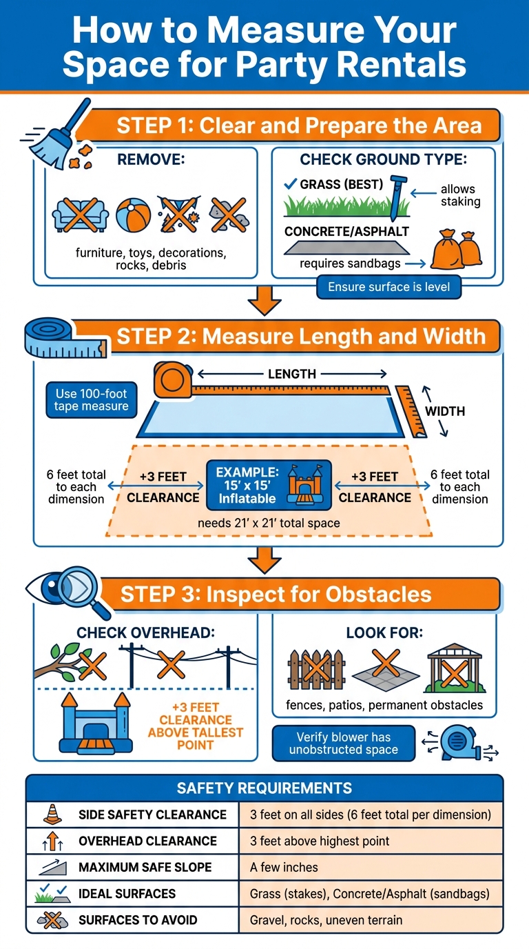 Step-by-Step Guide to Measuring Party Rental Space with Safety Clearances