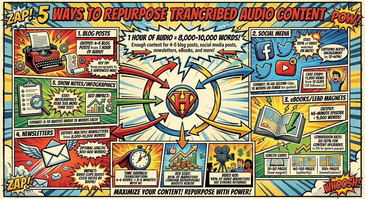 5 Ways to Repurpose Audio Transcripts: Content Output & Impact Statistics