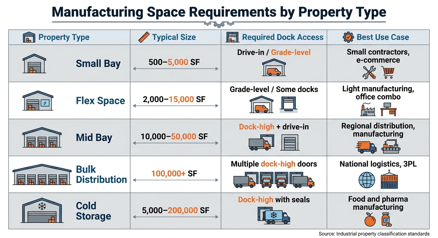 Manufacturing Space Requirements by Property Type and Size