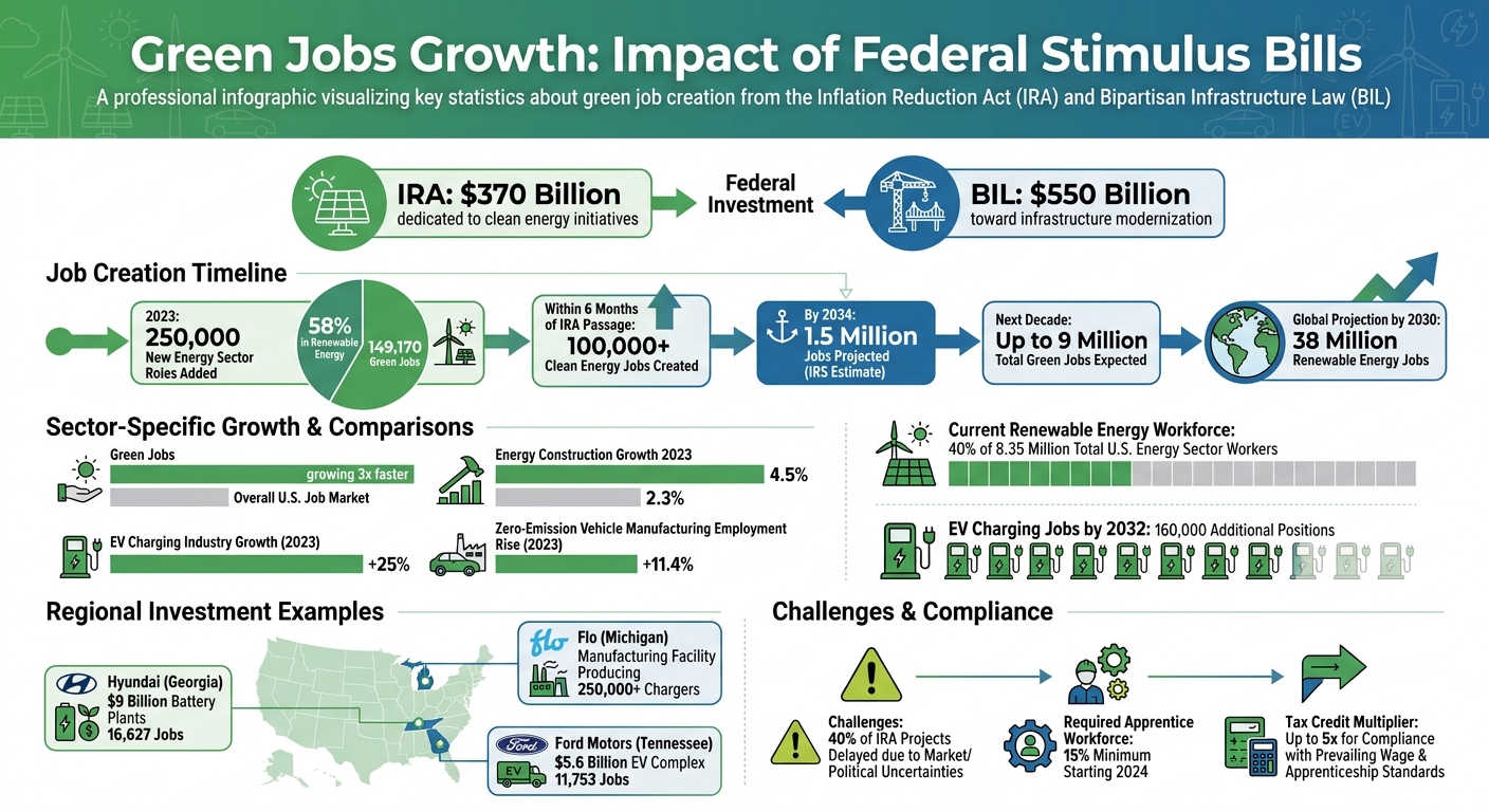Green Jobs Growth Statistics from IRA and BIL Stimulus Bills 2023-2034