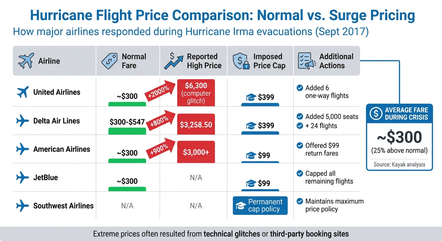 Hurricane Flight Price Comparison: Normal vs. Surge Pricing Across Major Airlines