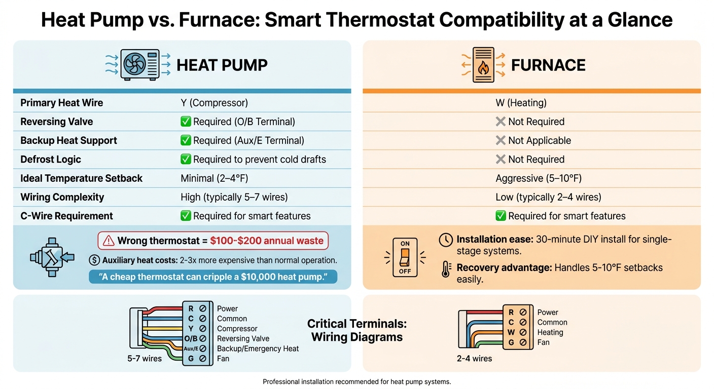 Heat Pump vs Furnace Smart Thermostat Compatibility Comparison Chart