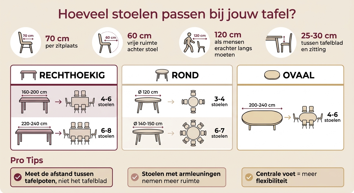 Eetkamerstoelen per tafelgrootte: complete gids voor aantal stoelen en afmetingen