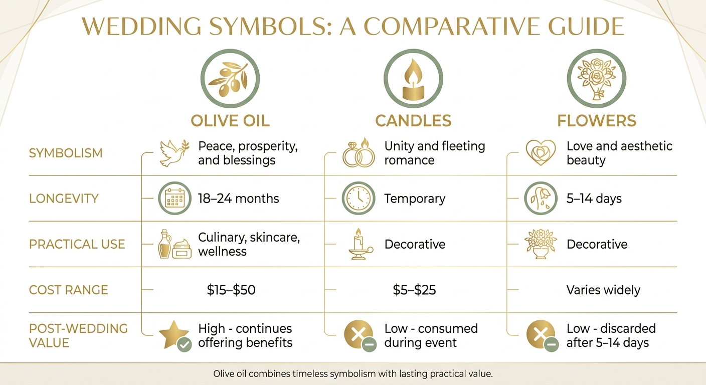 Olive Oil vs Candles vs Flowers Wedding Symbols Comparison Chart