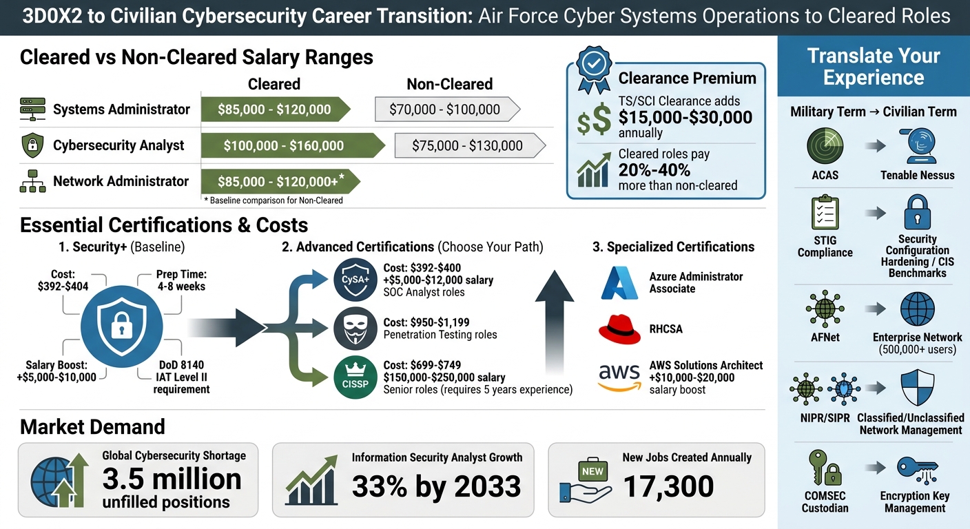 3D0X2 to Civilian Cybersecurity Career Transition Guide: Salaries, Certifications, and Job Roles
