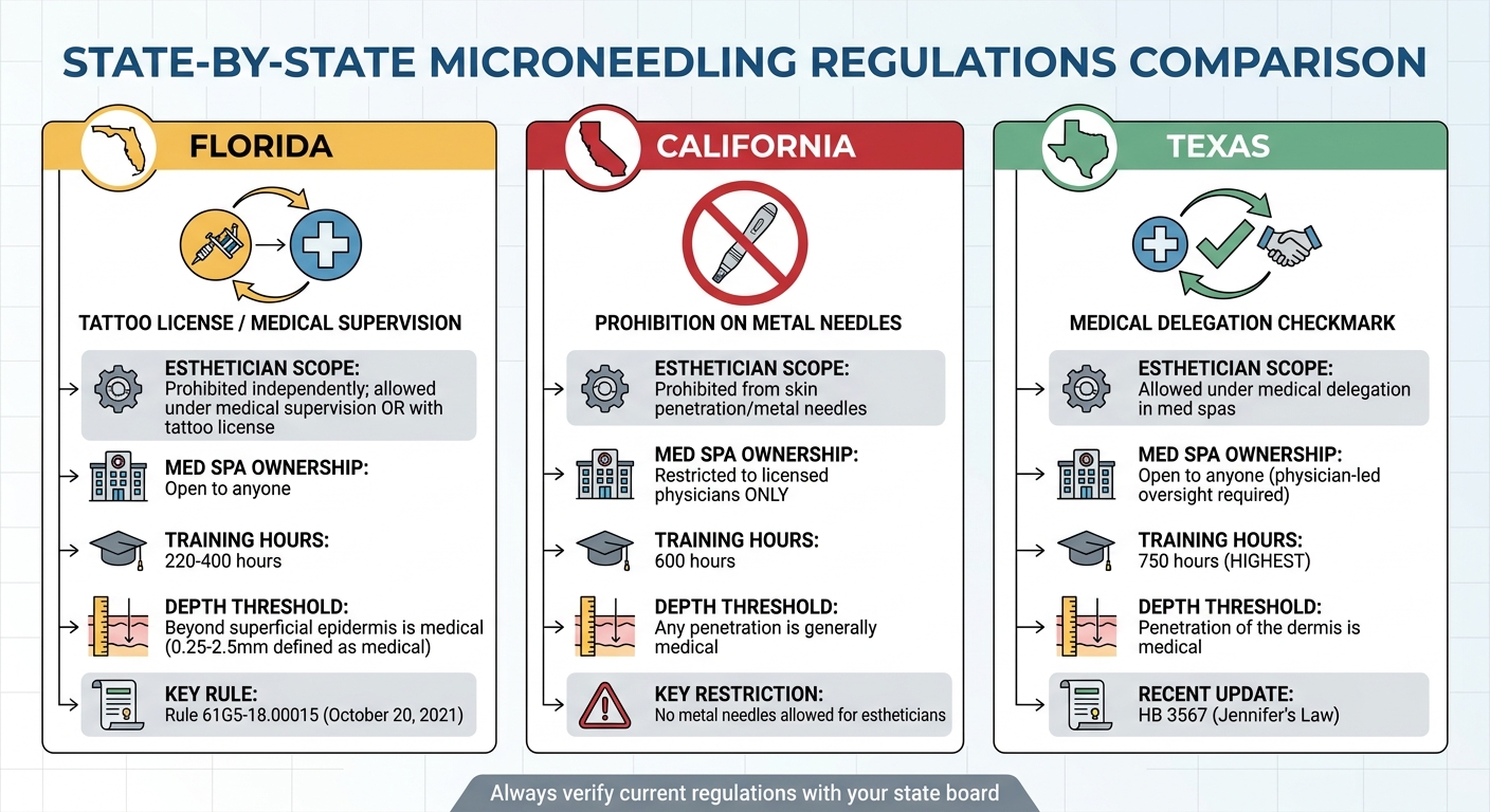Microneedling Regulations Comparison: Florida, California, and Texas State Requirements