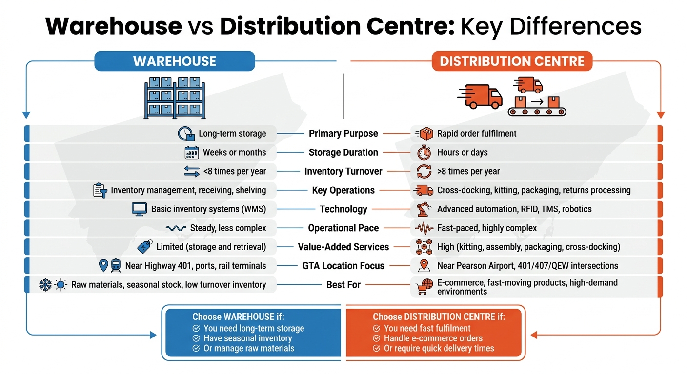 Warehouse vs Distribution Centre Comparison Chart