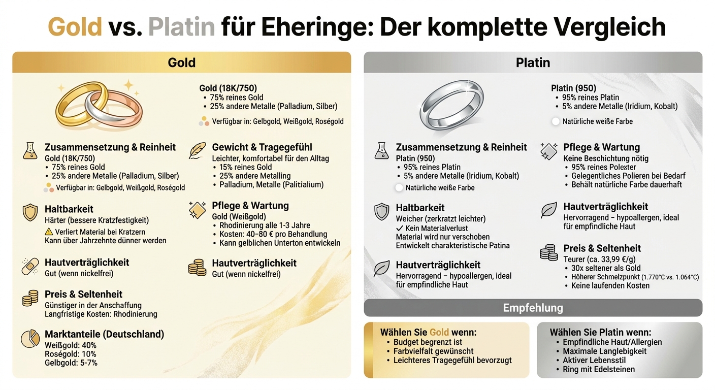 Gold vs Platin Eheringe Vergleich: Eigenschaften, Kosten und Haltbarkeit