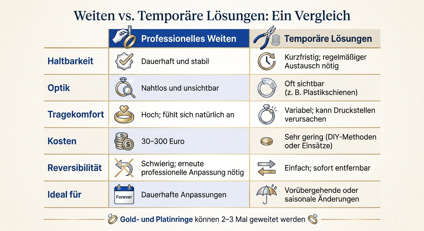Professionelles Weiten vs. temporäre Lösungen für zu enge Eheringe