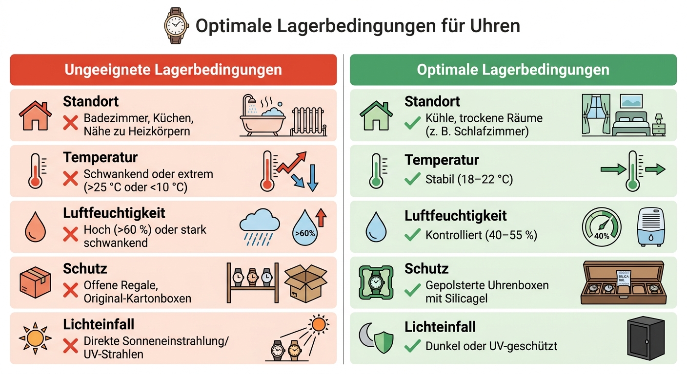 Optimale vs. schädliche Lagerbedingungen für Uhren: Temperatur, Luftfeuchtigkeit und Standort
