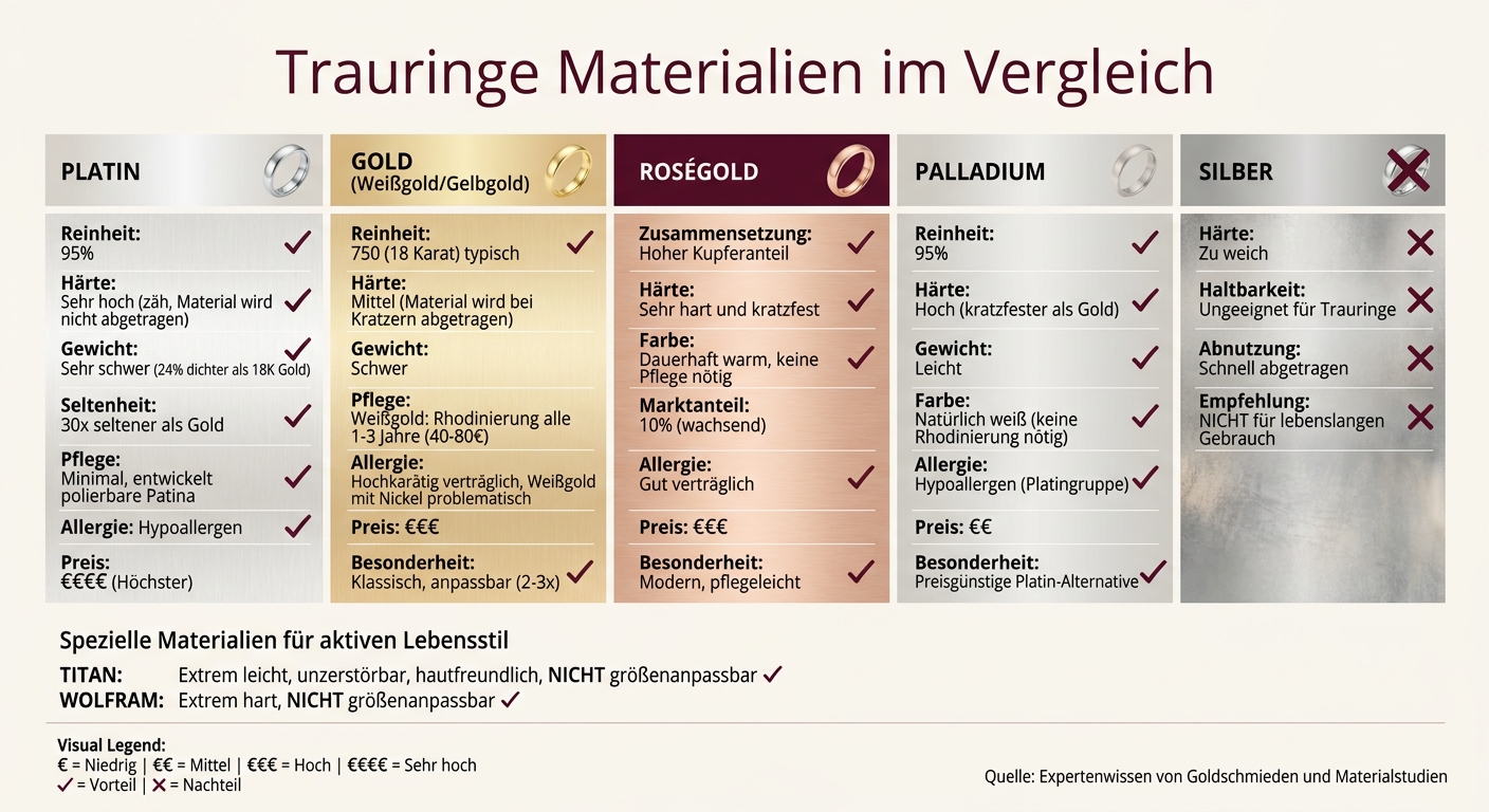 Trauringe Materialvergleich: Eigenschaften, Vorteile und Kosten