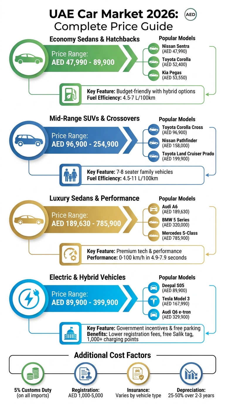 UAE Car Price Comparison 2026: Economy to Luxury Segments