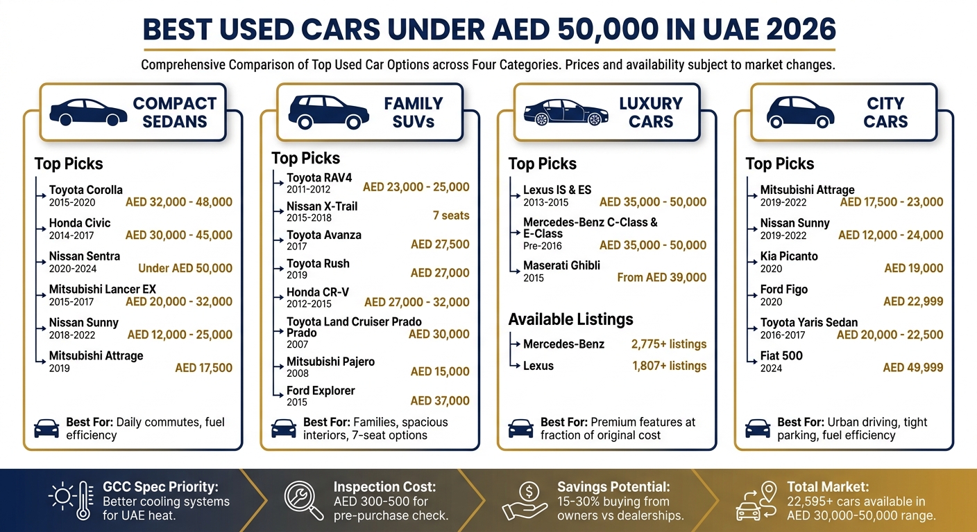 Best Used Cars Under AED 50,000 in UAE 2026: Price Comparison by Category