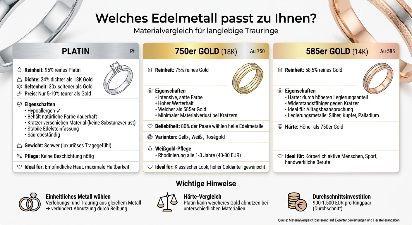 Vergleich von Edelmetallen für Trauringe: Platin vs. Gold-Legierungen