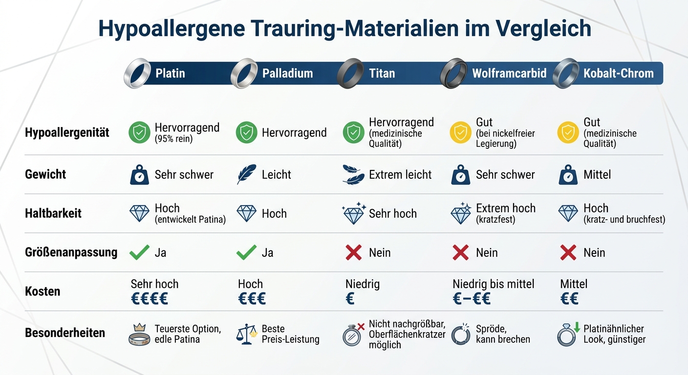 Hypoallergene Trauring-Materialien im Vergleich: Eigenschaften und Kosten