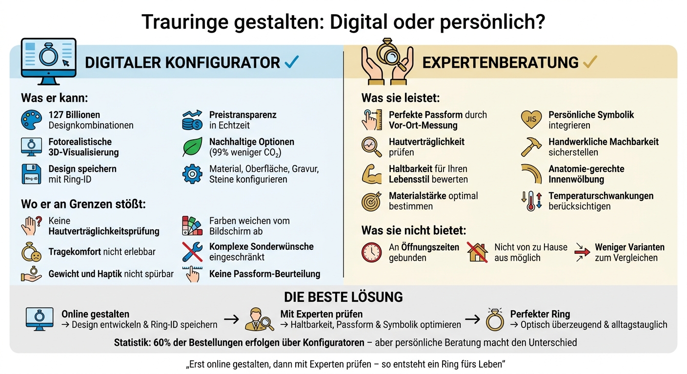 Digitaler Konfigurator vs. Expertenberatung bei Trauringen: Vergleich der Möglichkeiten und Grenzen