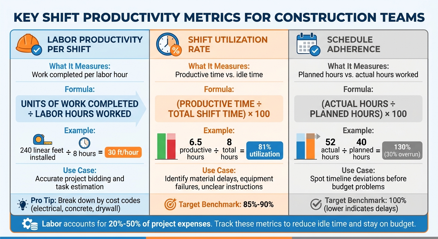 Construction Shift Productivity Metrics Comparison Table with Formulas and Benchmarks