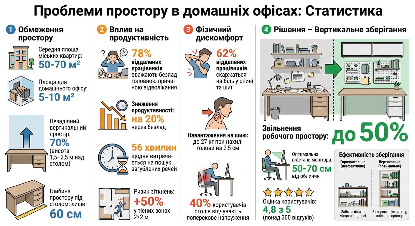 Статистика проблем домашніх офісів та переваги вертикального зберігання